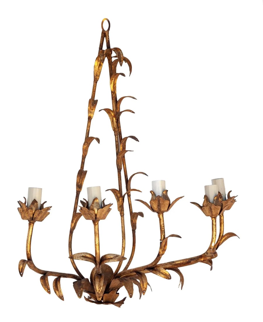 Mid 20th Century Italian Gilt Metal & Crystal Wall Sconces, Five Lights, A Pair - 8