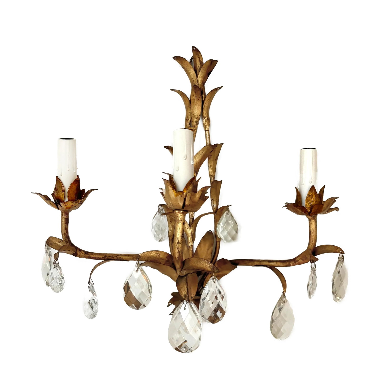 Mid 20th Century Italian Gilt Metal Wall Sconces /Three Lights - a Pair - 2