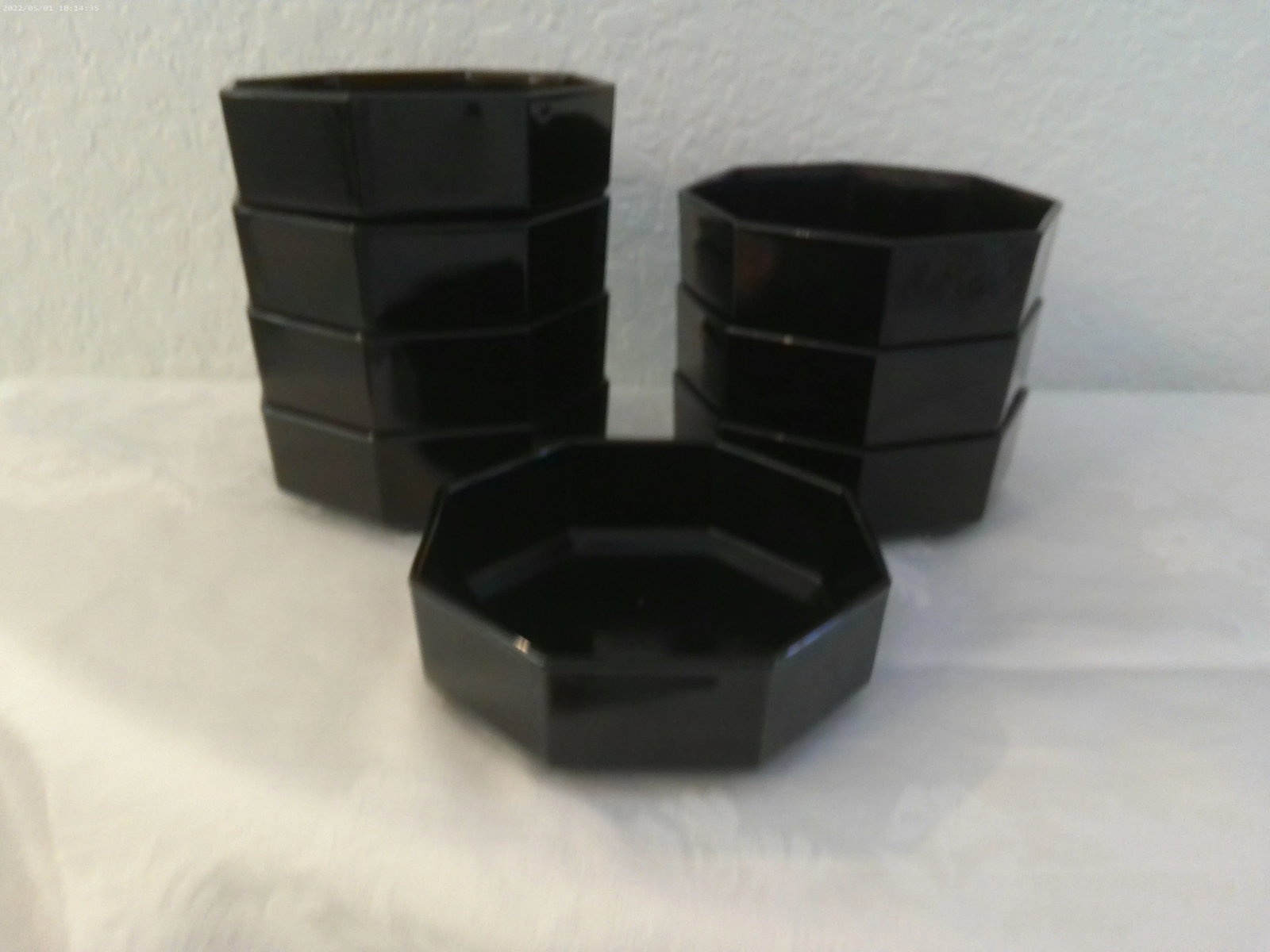 Vintage Modern Arcoroc France Black Octagon Bowls - Set of 8 - 2