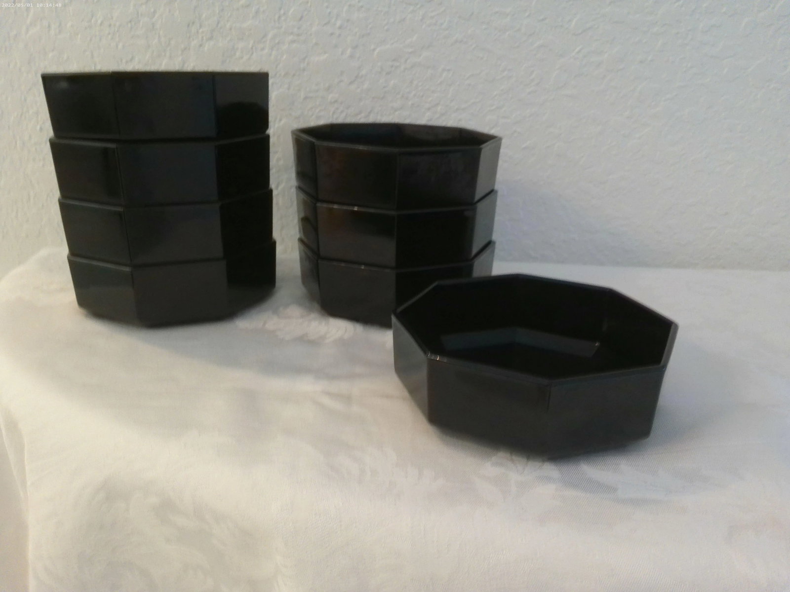Vintage Modern Arcoroc France Black Octagon Bowls - Set of 8 - 4