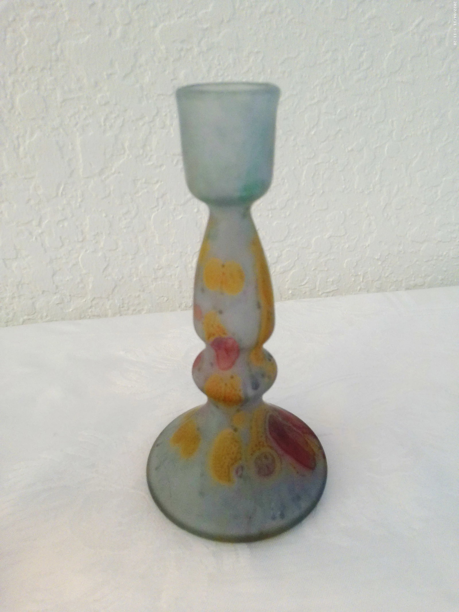 1980s Rueven Art Nouveau Art Glass Candle Holders, a Pair - 2