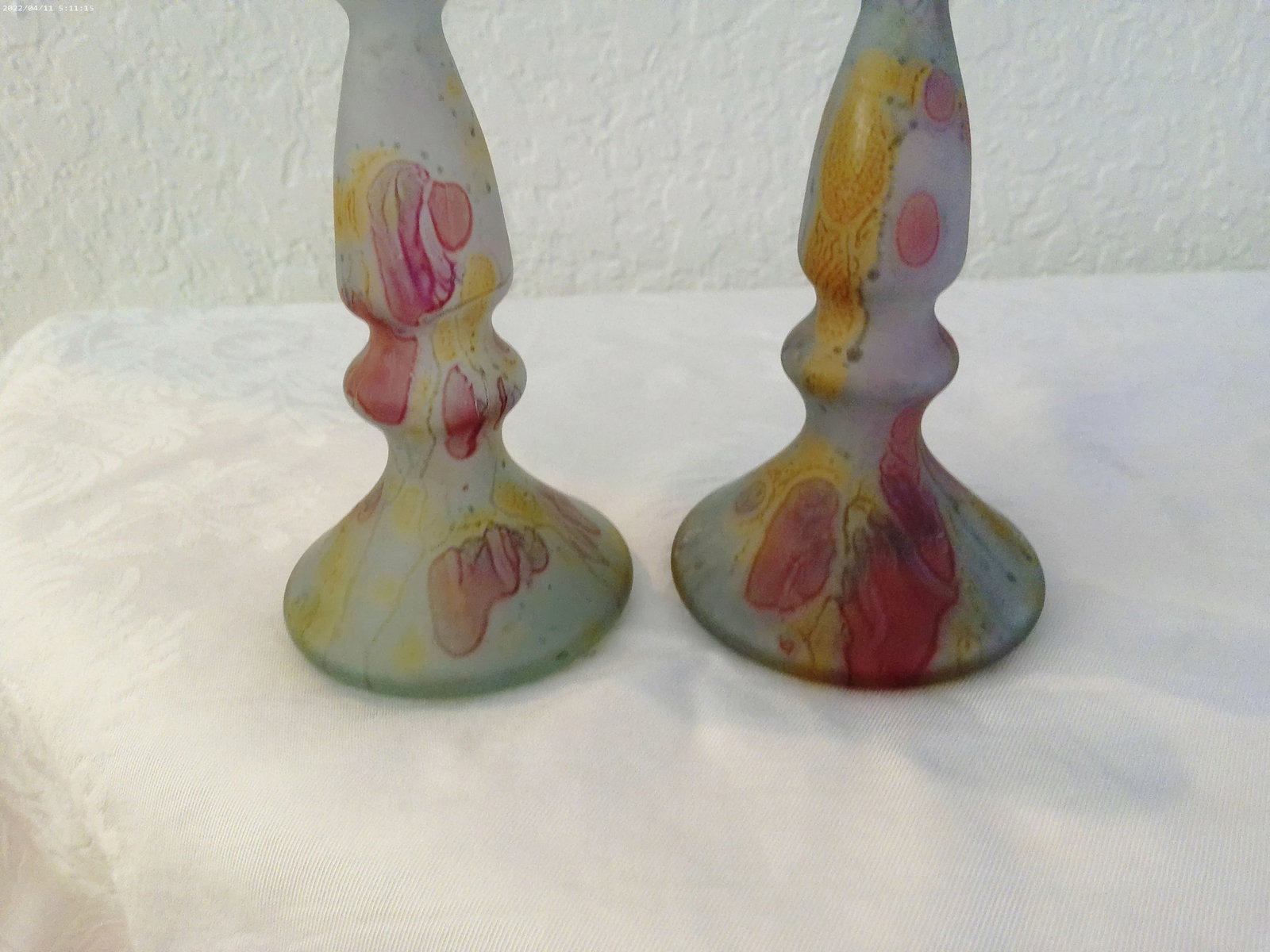 1980s Rueven Art Nouveau Art Glass Candle Holders, a Pair - 3