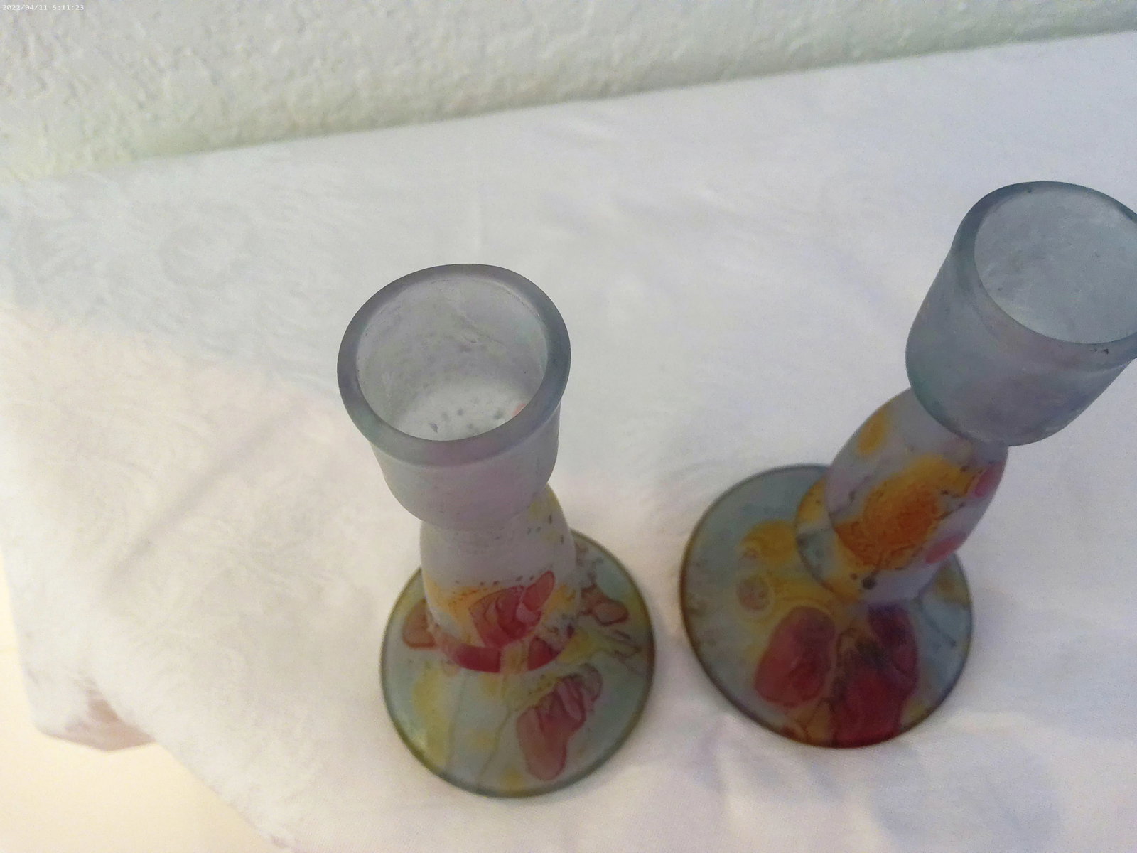 1980s Rueven Art Nouveau Art Glass Candle Holders, a Pair - 4
