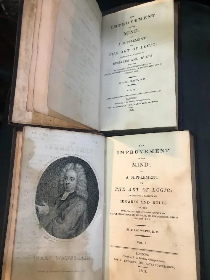 Antique Books the Improvement of the Mind Vol I & II Antique Books Set of 2 - 3