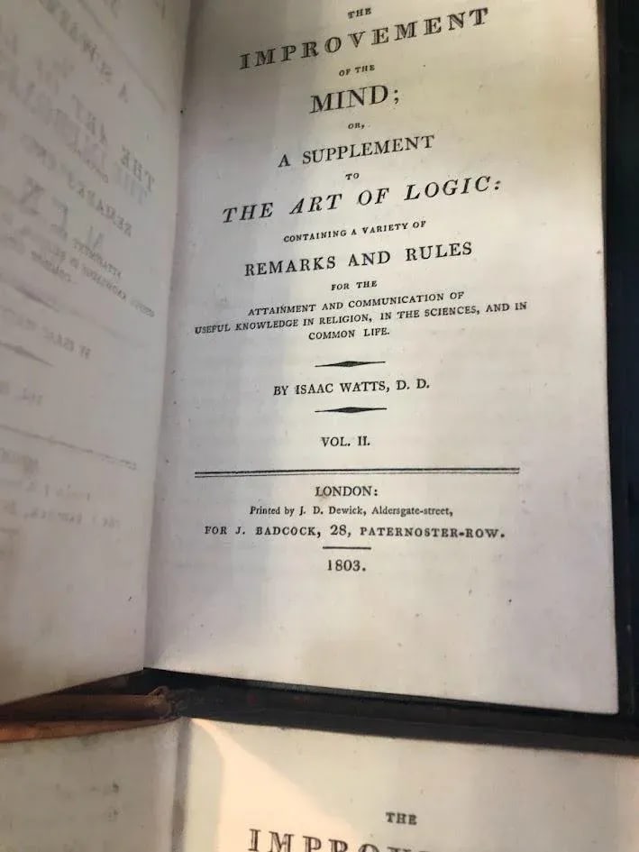Antique Books the Improvement of the Mind Vol I & II Antique Books Set of 2 - 5