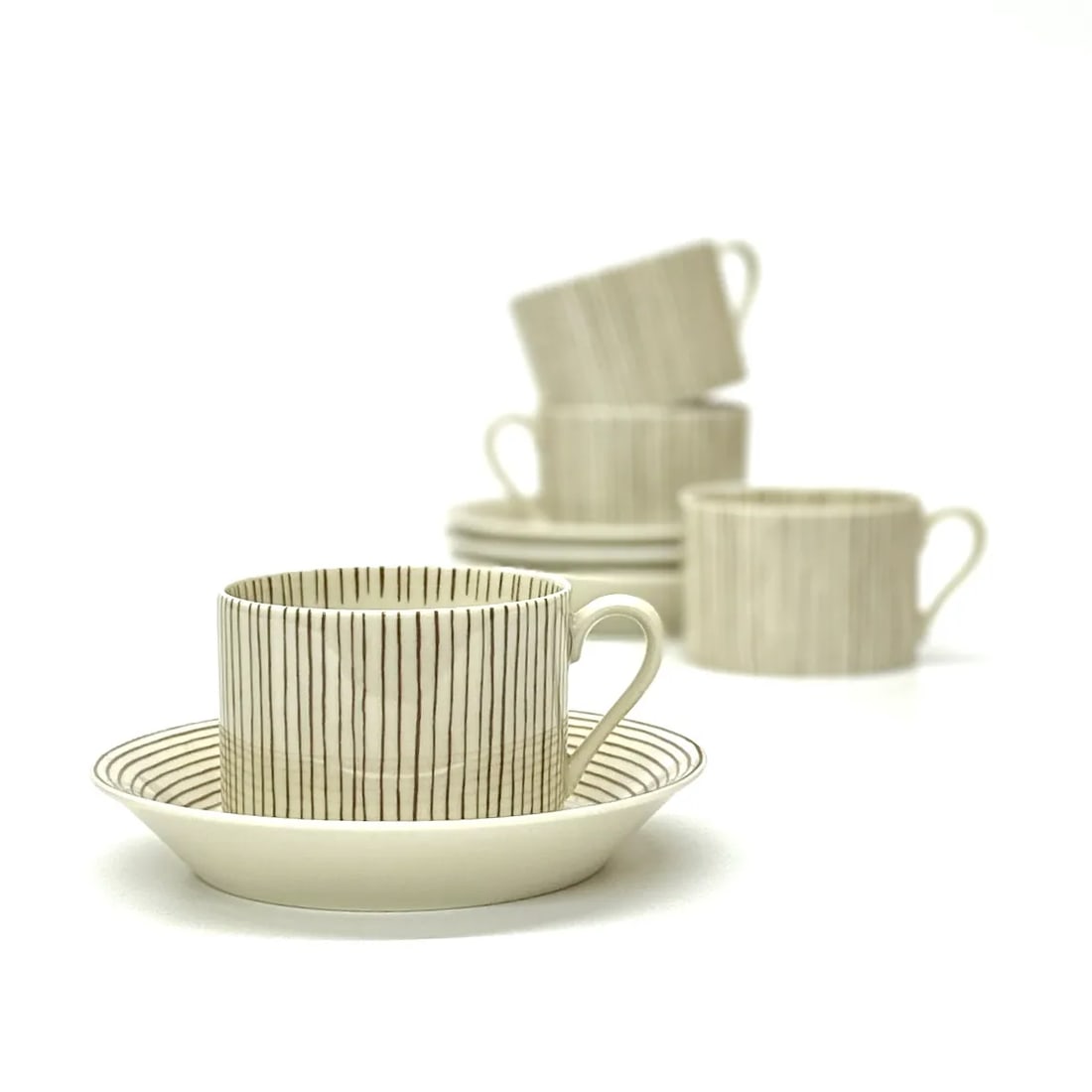 Classic Pin-Striped Porcelain Cups and Saucers by Fitz & Floyd - 8 Pieces - 2