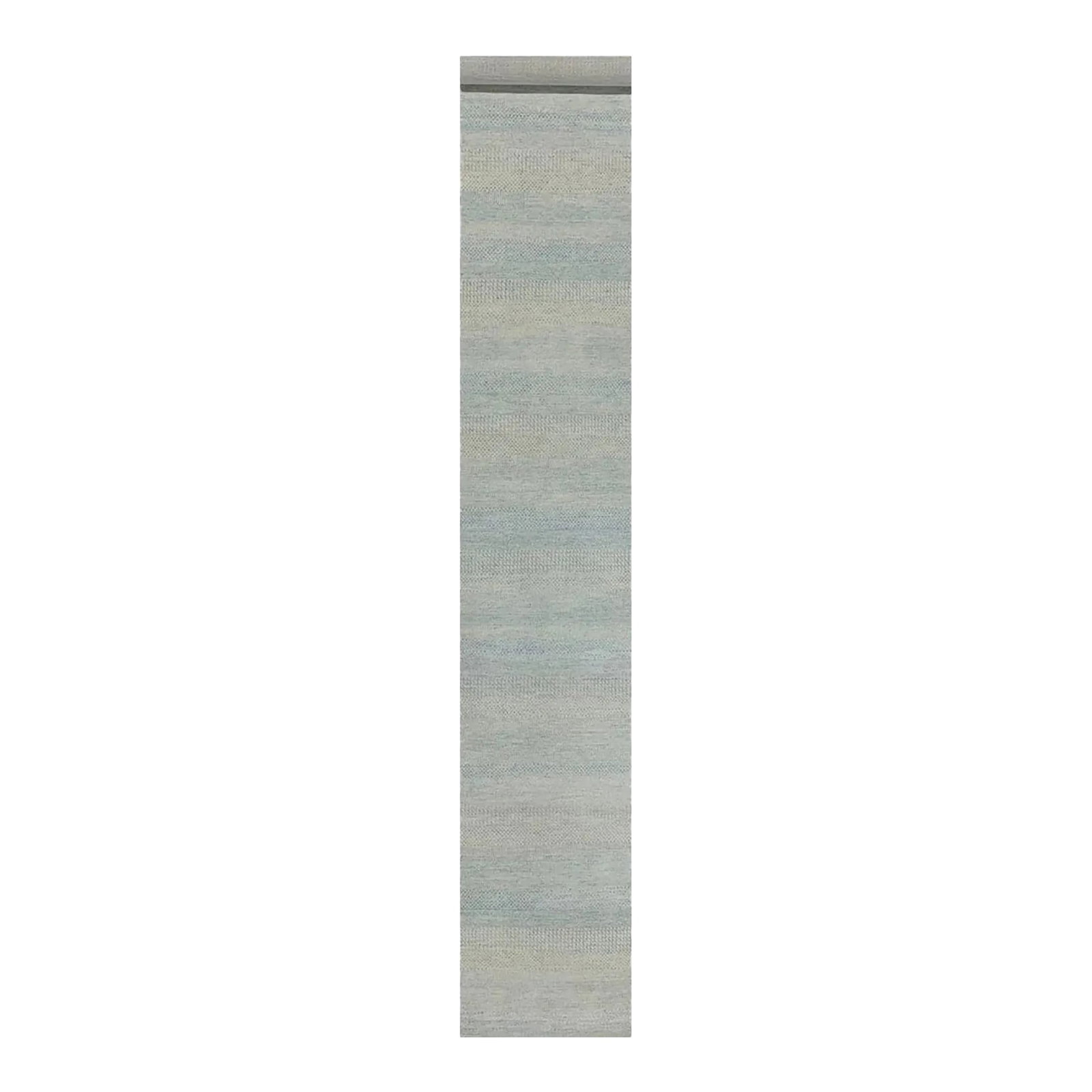 Handwoven Modern Tribal Runner Rug 2x16: Exact Size: 2'5" x 15'10" Color: Natural Age: New Materials: Wool, Bamboo Silk Construction: Hand Knotted Origin: India Condition: Imperfections: No Imperfections Condition Notes: Excellent condition,