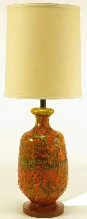 Lava Red Drip Glaze Hand Thrown Ceramic Body Table Lamp - 2