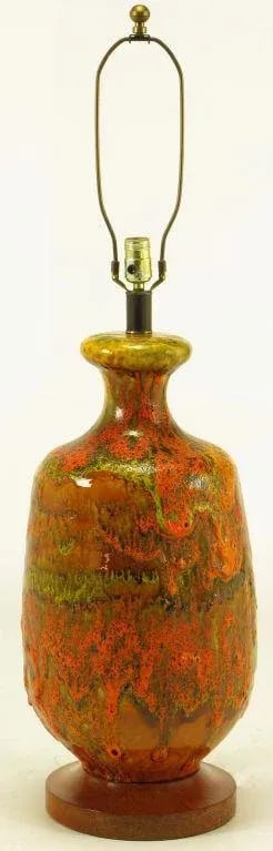 Lava Red Drip Glaze Hand Thrown Ceramic Body Table Lamp - 3