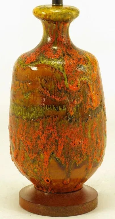 Lava Red Drip Glaze Hand Thrown Ceramic Body Table Lamp - 4