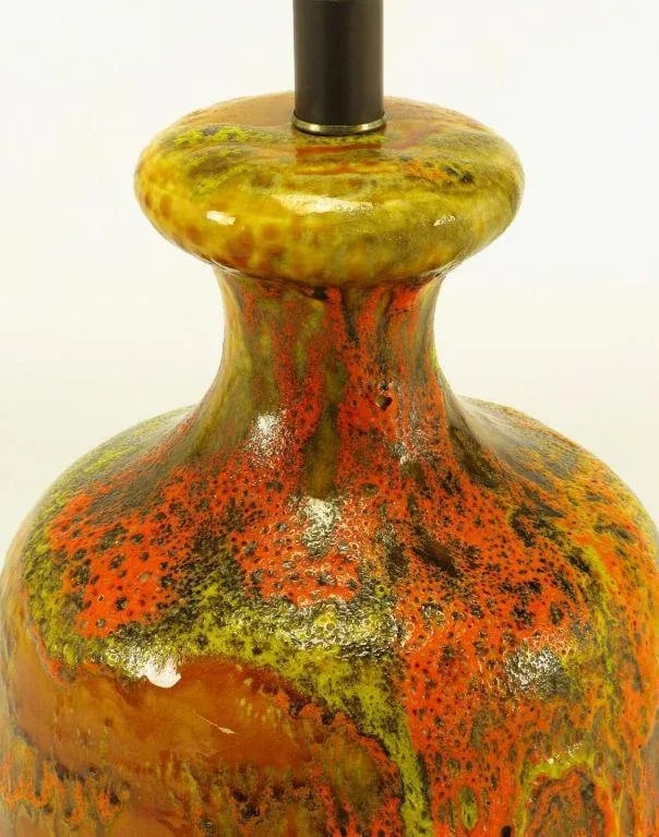 Lava Red Drip Glaze Hand Thrown Ceramic Body Table Lamp - 5