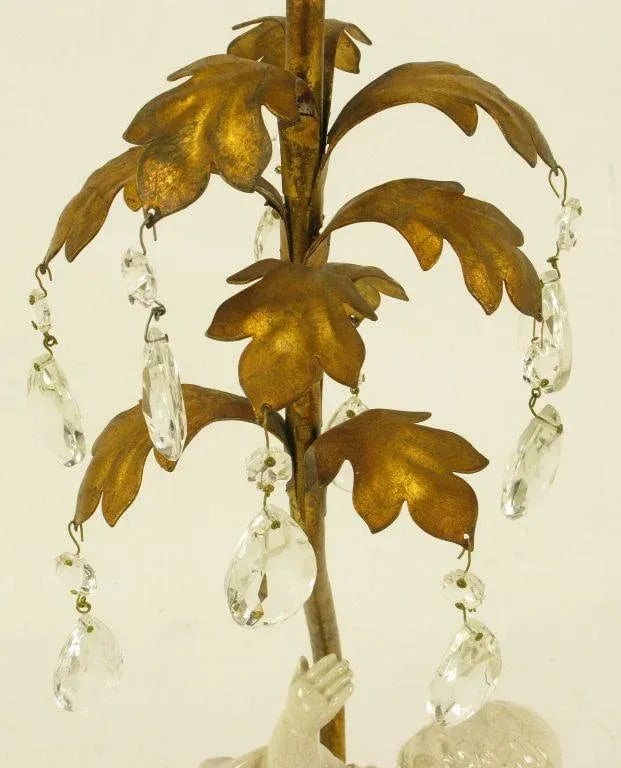 Italian Neoclassical Gilt Tole Metal, Crystal & Putto Table Lamp - 7