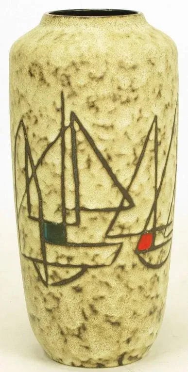 Scheurich West Germany Earthen Pottery Vase With Sail Boats - 2