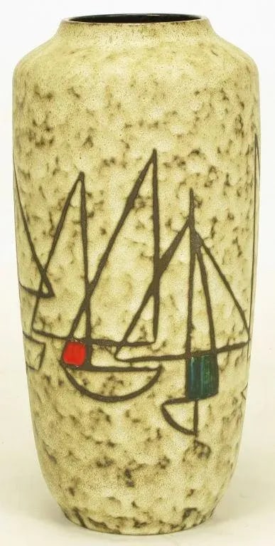 Scheurich West Germany Earthen Pottery Vase With Sail Boats - 3