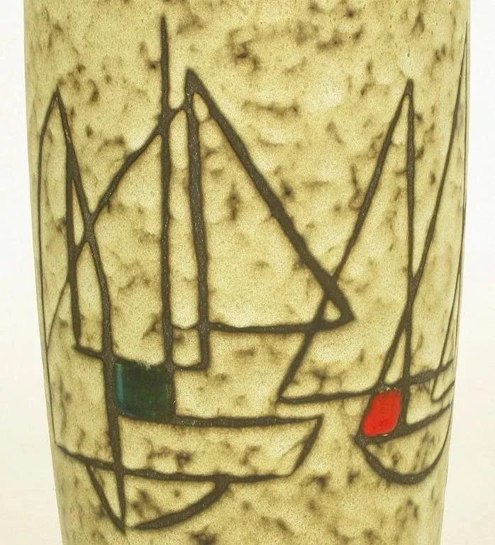 Scheurich West Germany Earthen Pottery Vase With Sail Boats - 4