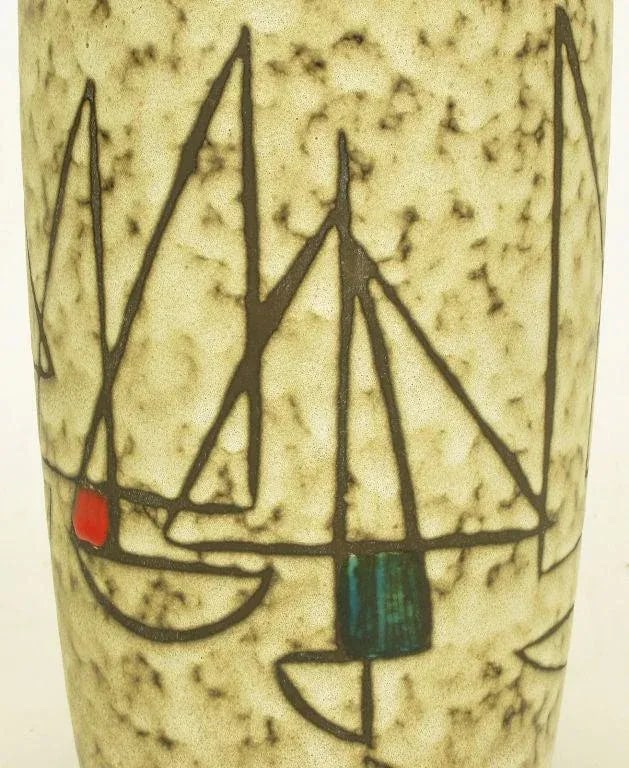 Scheurich West Germany Earthen Pottery Vase With Sail Boats - 5