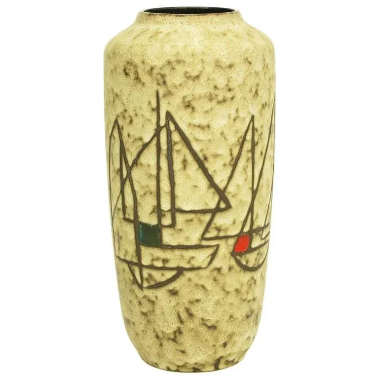 Scheurich West Germany Earthen Pottery Vase With Sail Boats - 7