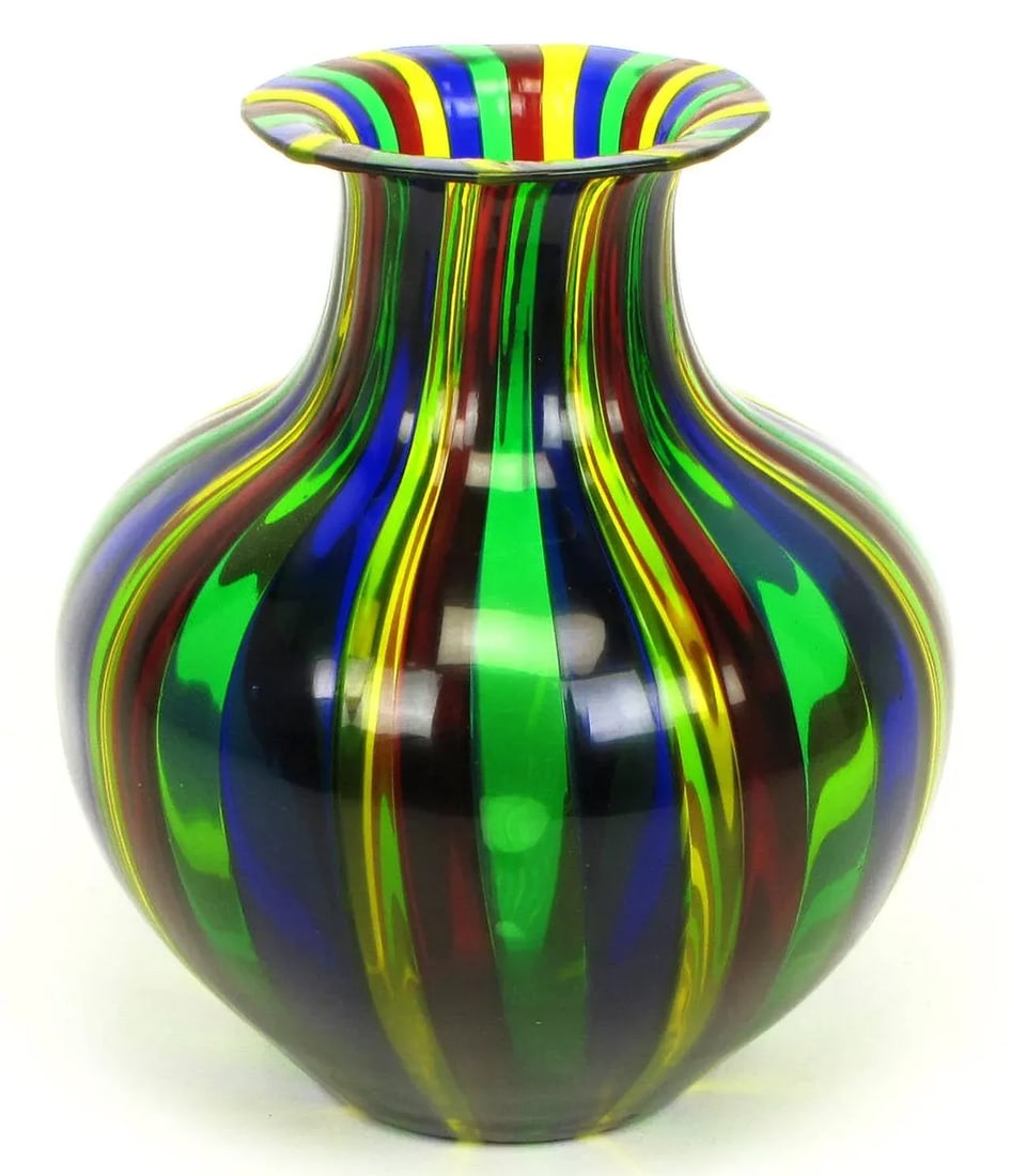 Italian Handblown Art Glass Vase With Bowl by Oggetti - 3