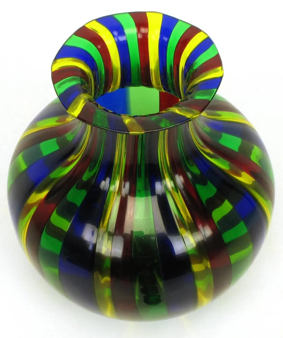 Italian Handblown Art Glass Vase With Bowl by Oggetti - 5