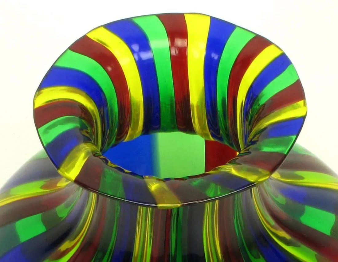 Italian Handblown Art Glass Vase With Bowl by Oggetti - 7
