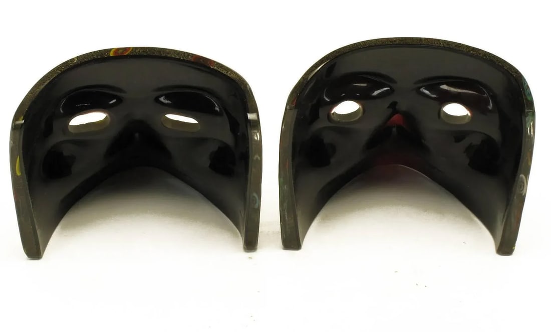 Handblown Gold Flecked and Fused Black Murano Glass Folk Arte Masks - 5