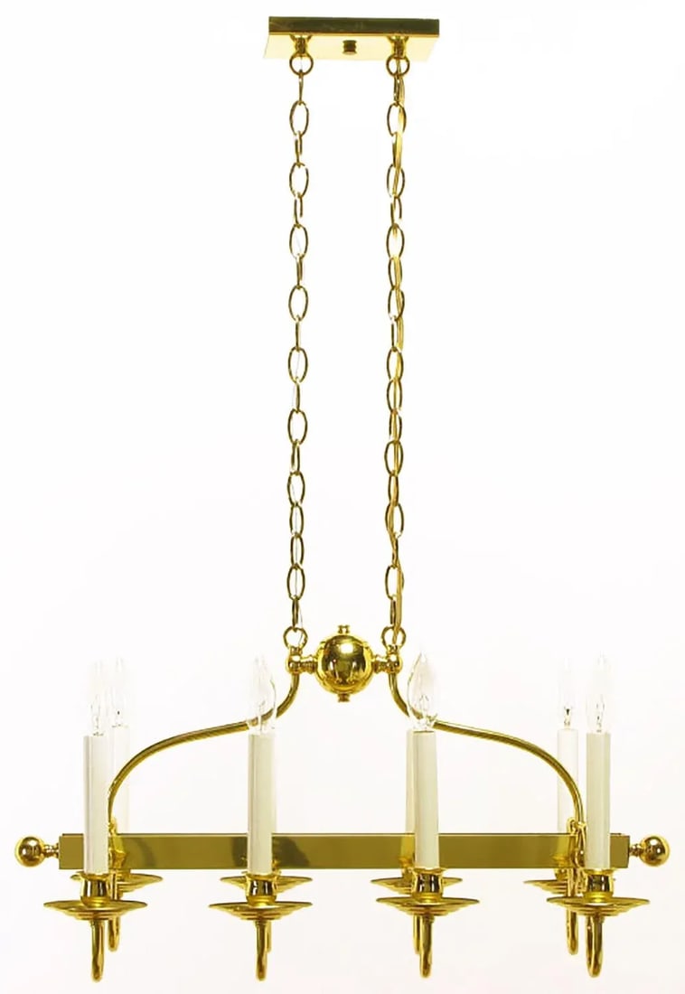 Eight-Arm Linear Brass Rectangular Chandelier - 10