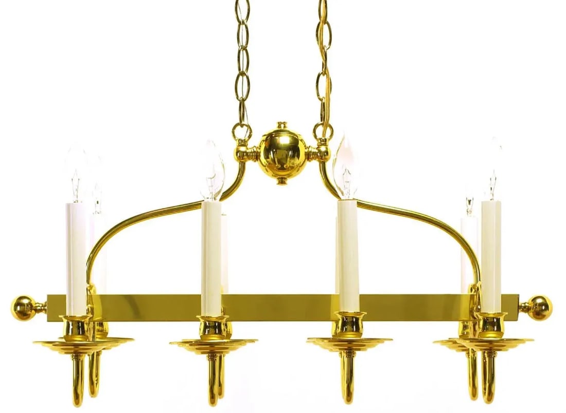 Eight-Arm Linear Brass Rectangular Chandelier - 3