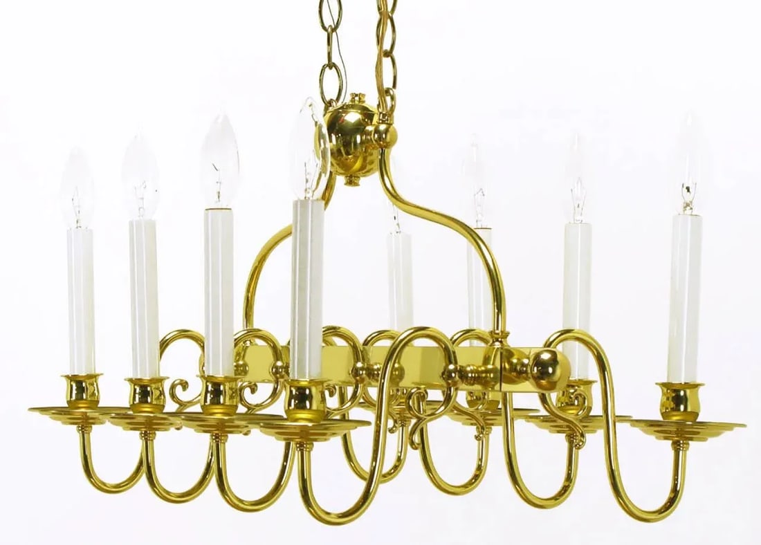 Eight-Arm Linear Brass Rectangular Chandelier - 4