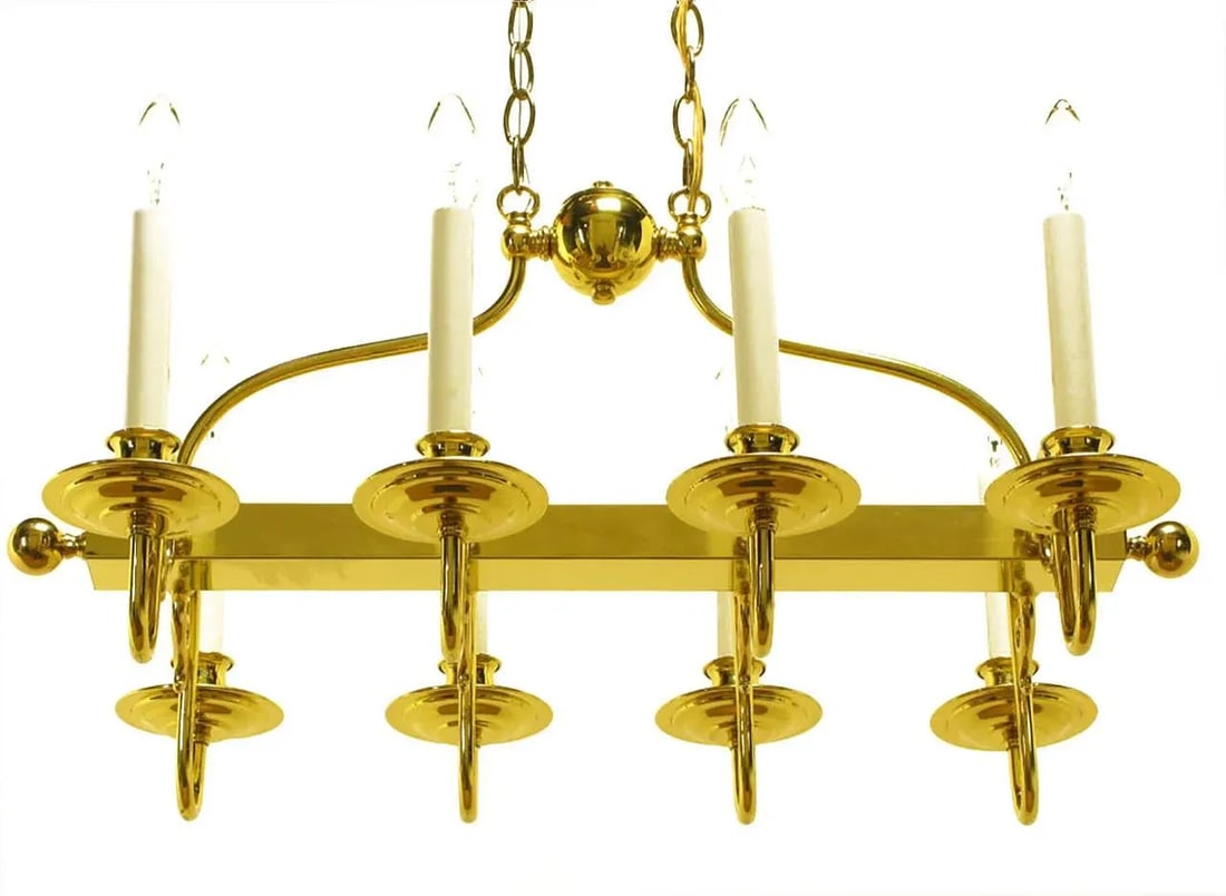 Eight-Arm Linear Brass Rectangular Chandelier - 6