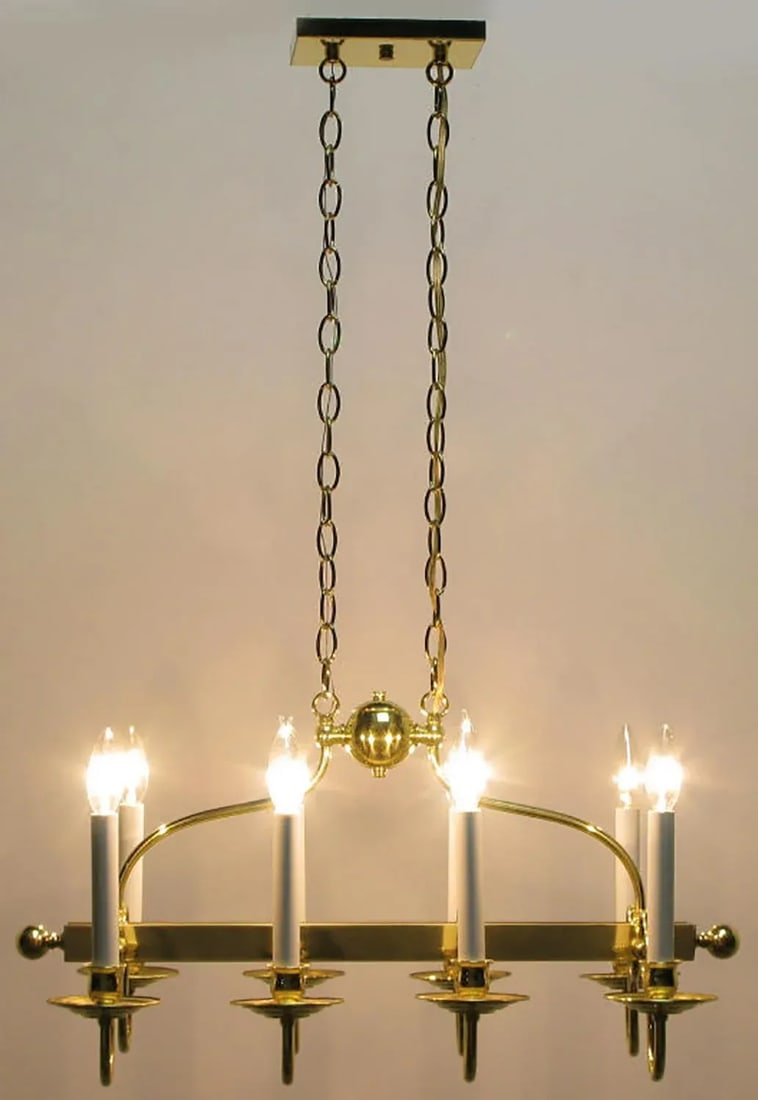 Eight-Arm Linear Brass Rectangular Chandelier - 8