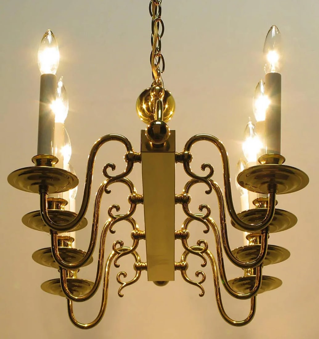 Eight-Arm Linear Brass Rectangular Chandelier - 9