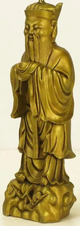 Confucius Gilt Metal Table Lamp - 4
