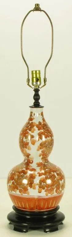 Hand Painted Persimmon Peonies & Parcel Gilt Table Lamp - 2