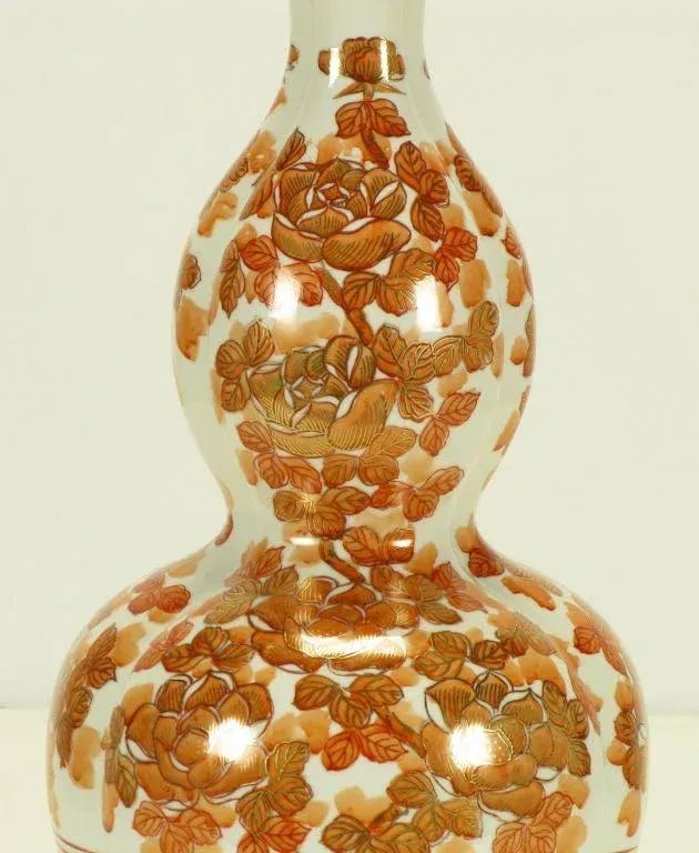 Hand Painted Persimmon Peonies & Parcel Gilt Table Lamp - 5