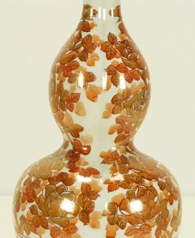Hand Painted Persimmon Peonies & Parcel Gilt Table Lamp - 6