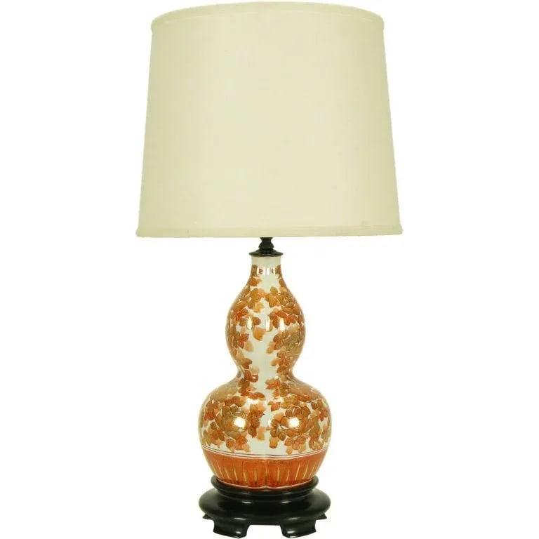 Hand Painted Persimmon Peonies & Parcel Gilt Table Lamp - 8