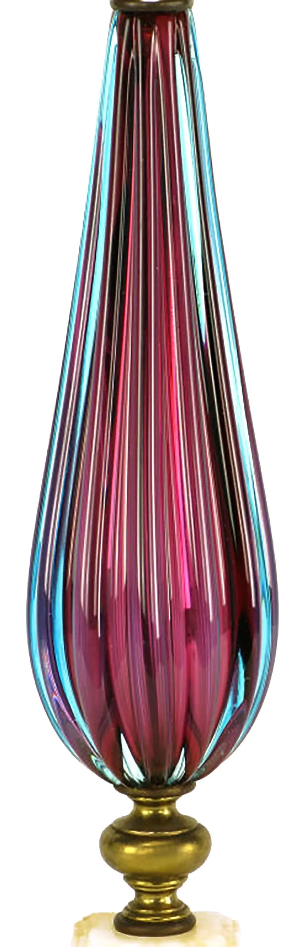 Reeded Amethyst & Aquamarine Murano Glass Table Lamp With Carrera Marble Base - 3