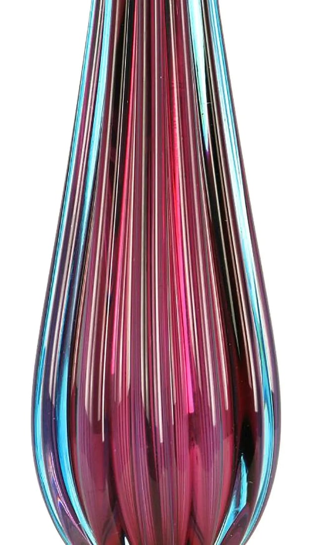 Reeded Amethyst & Aquamarine Murano Glass Table Lamp With Carrera Marble Base - 4
