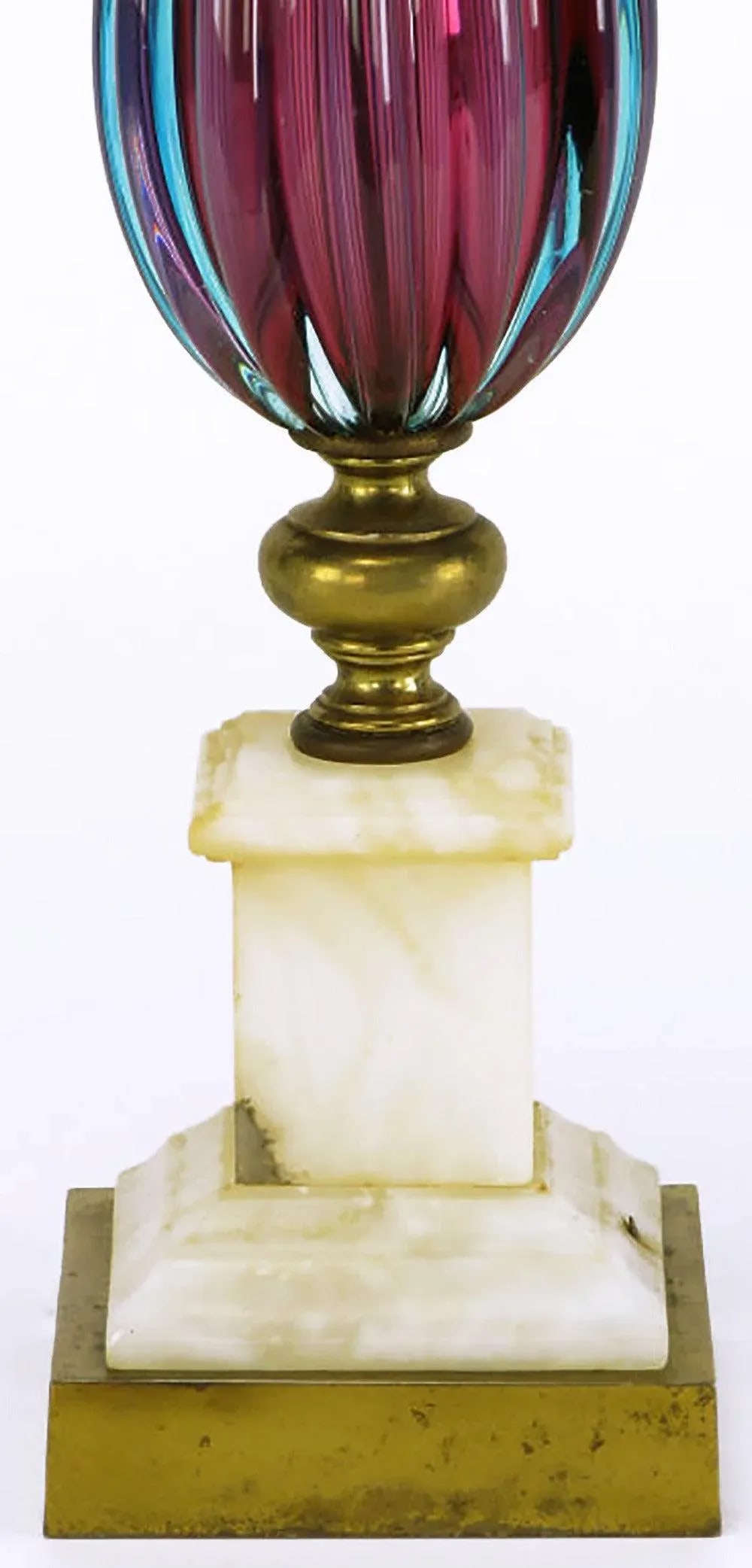 Reeded Amethyst & Aquamarine Murano Glass Table Lamp With Carrera Marble Base - 5