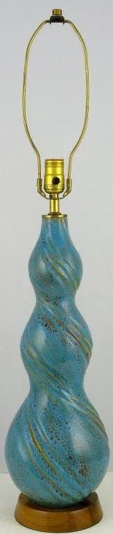 Aqua Blue Triple Gourd Form Pottery Table Lamp - 2