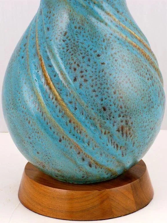 Aqua Blue Triple Gourd Form Pottery Table Lamp - 5