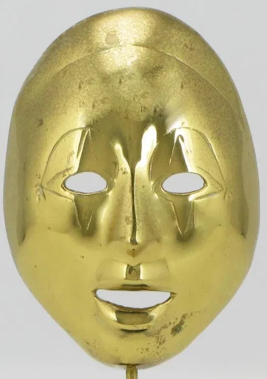 Brass Carnivale Masks Mounted on Black Marble - a Pair - 4