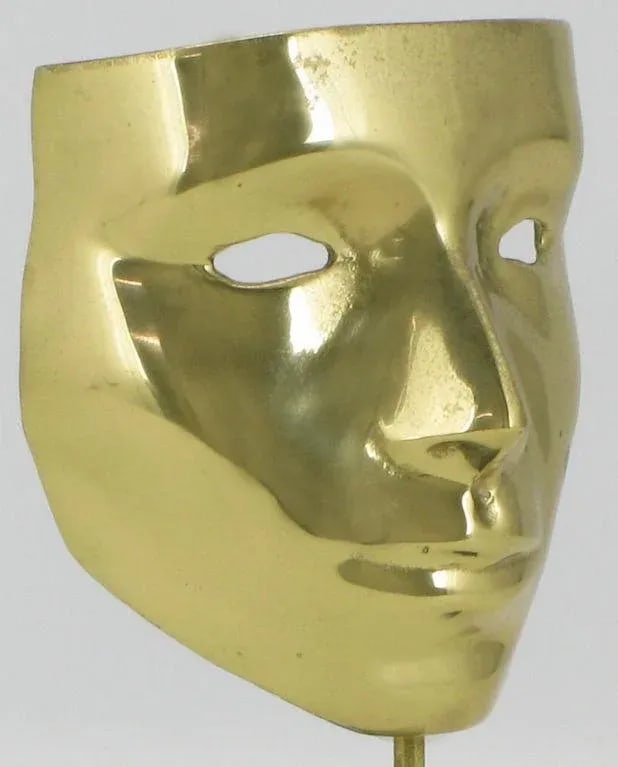 Brass Carnivale Masks Mounted on Black Marble - a Pair - 5