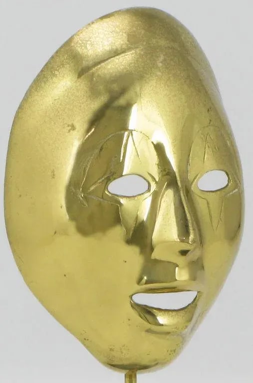 Brass Carnivale Masks Mounted on Black Marble - a Pair - 6