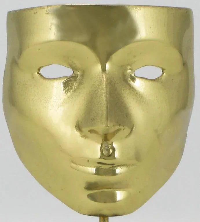 Brass Carnivale Masks Mounted on Black Marble - a Pair - 7