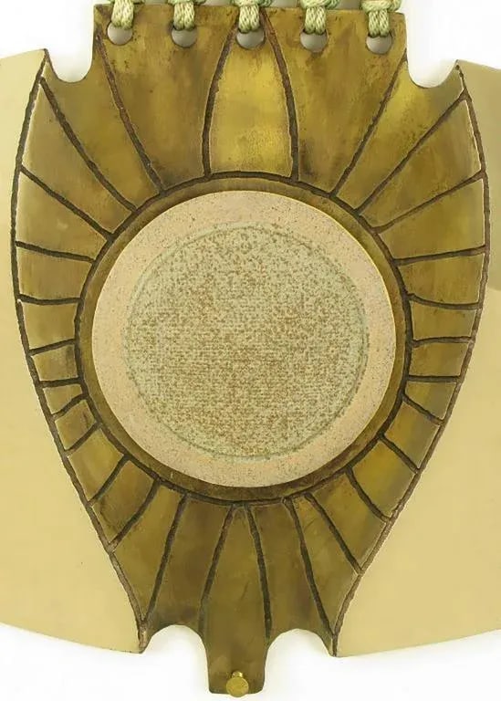 Columbian-Inspired Brass and Terra Cotta Medallion Sculpture on Woven Mount - 3