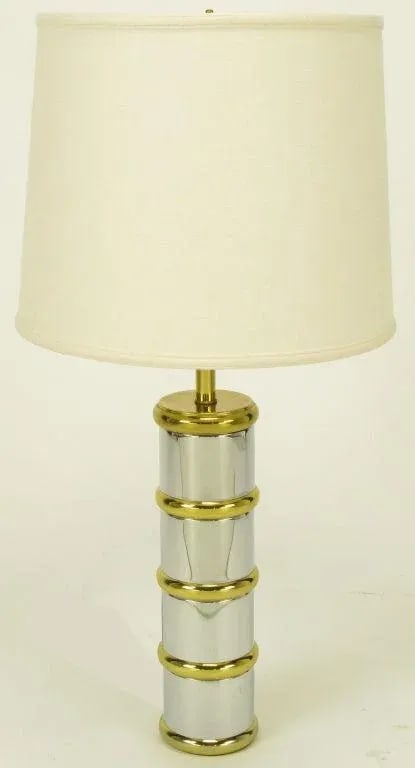 Chrome & Brass Segmented Column Table Lamp. - 2