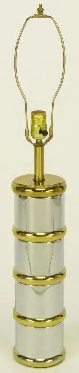 Chrome & Brass Segmented Column Table Lamp. - 3