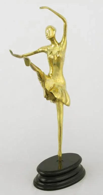 22" Brass Ballerina en Pointe Atop Black Lacquered Base - 2