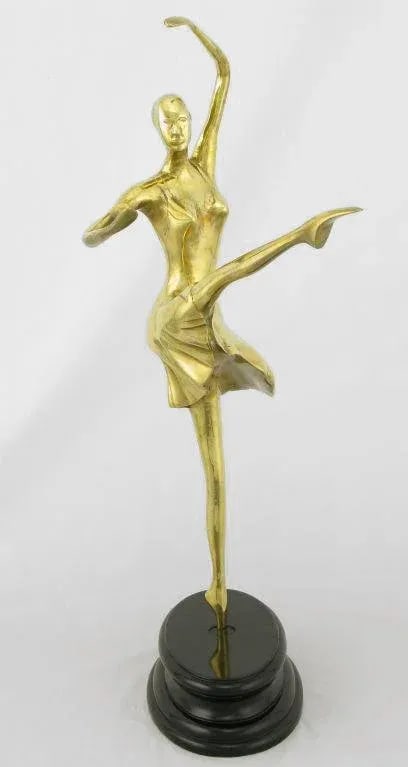 22" Brass Ballerina en Pointe Atop Black Lacquered Base - 3